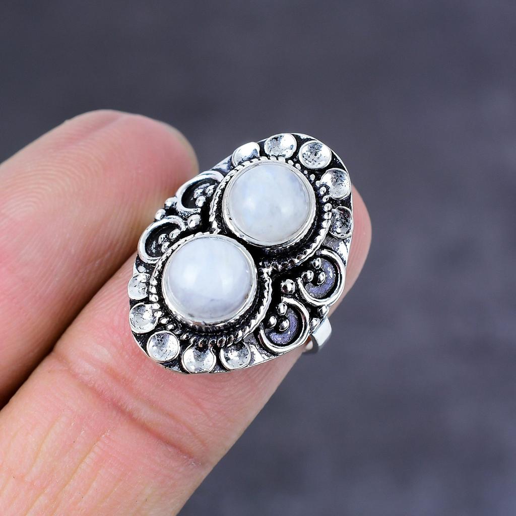 Rainbow Moonstone Handmade 925 Sterling Silver Ring Size 9 Gift For Her w4H67