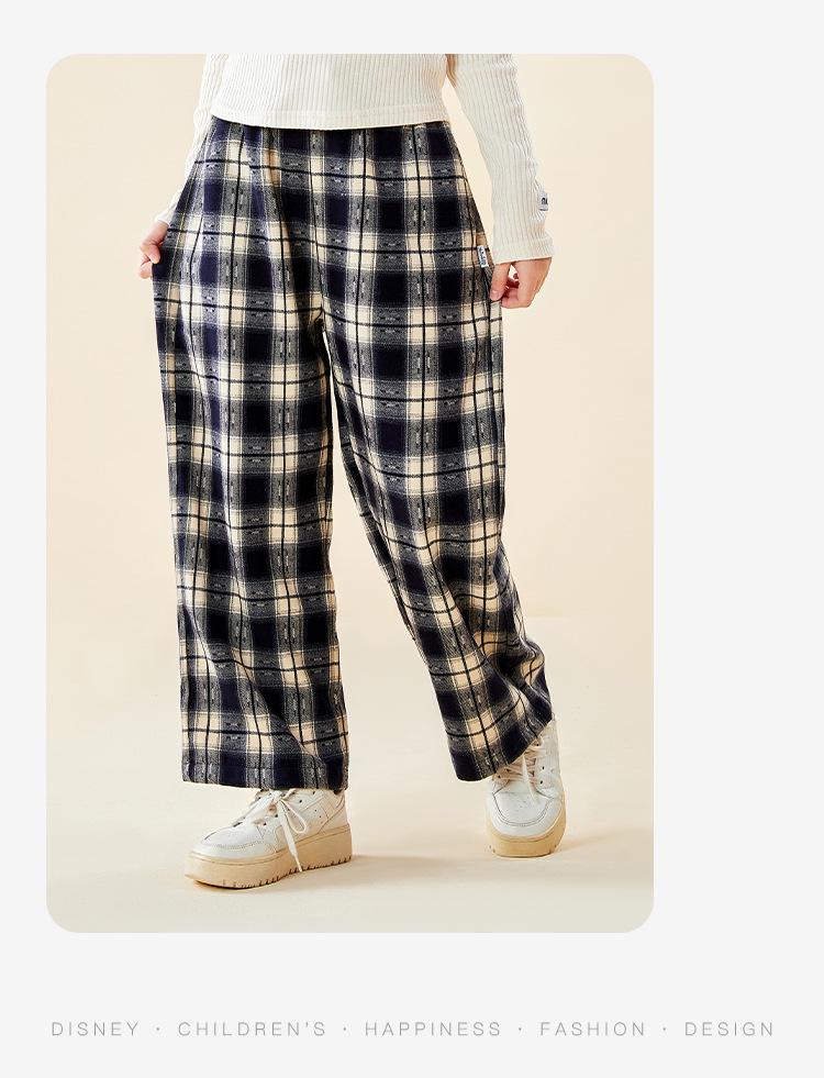 Кружевные брюки с высокой талией и широкими штанинами в клетку для девочек Минни - Мода Осень 2025