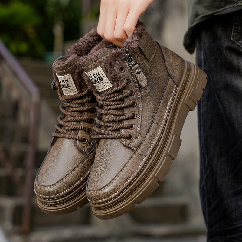 Роскошный бренд Мужские ботильоны Кожаные Мужские Деловые Хлопковые Ботинки Зимние Теплые Снежные Ботинки с Мехом Нескользящие Высокие Рабочие Ботинки