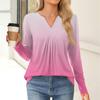 Women's Fashion Casual Long Sleeve Shirt Gradient Printed V Neck Up Tops