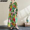 DIMANAF 2024, летнее длинное платье больших размеров, пляжное женское платье с v-образным вырезом и цветочным принтом, праздничное повседневное свободное платье макси из мягкого хлопка