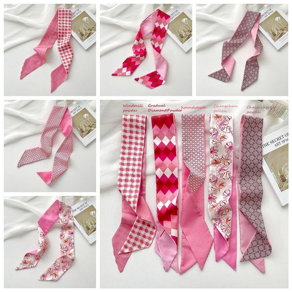 Ribbon Headband Long Scarf Pink Scarf Hair Band Retro Printed Scarf Women