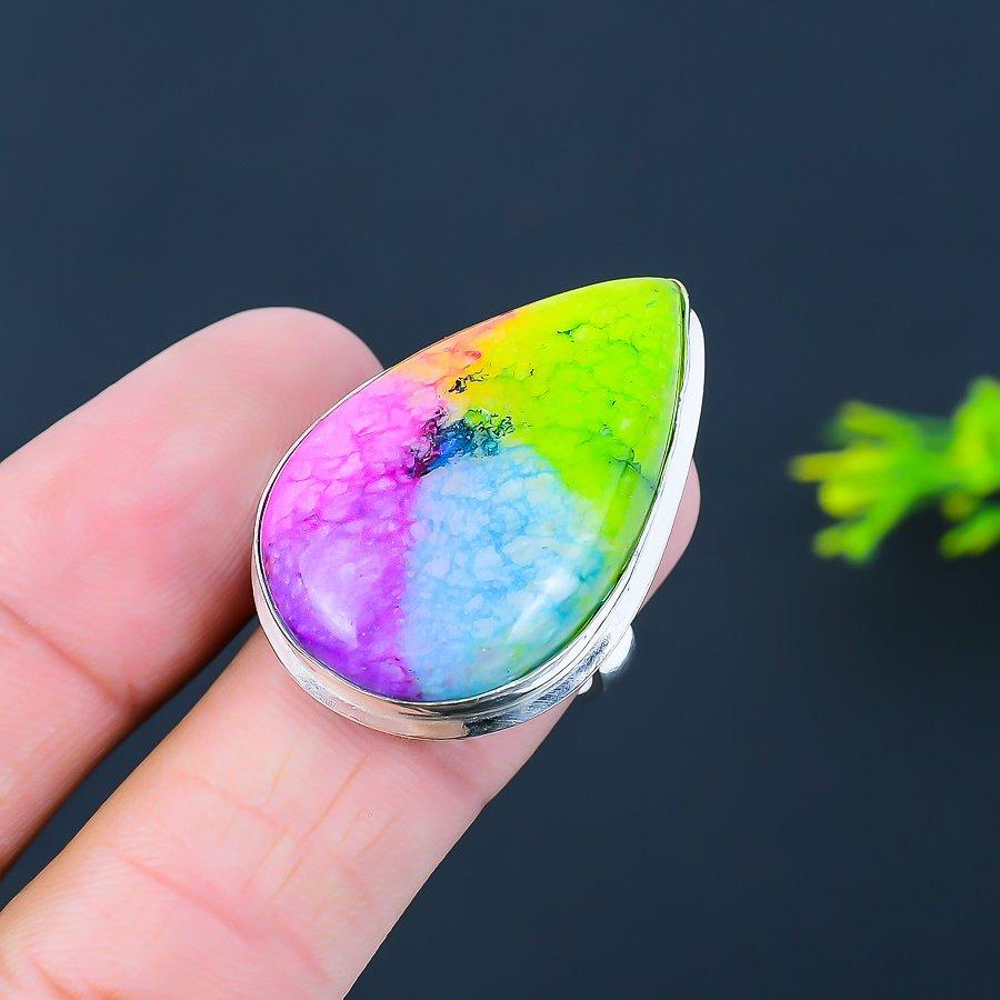 Радужный солнечный кварц ручной работы этническое подарочное кольцо из стерлингового серебра 925 пробы размер 9 a5d02