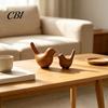 White Ceramic Home Accessories Bird Figurines with Wood Grain Look, Modern Decor Animal Sculptures, Birds Minimalist Abstract Ornaments for
