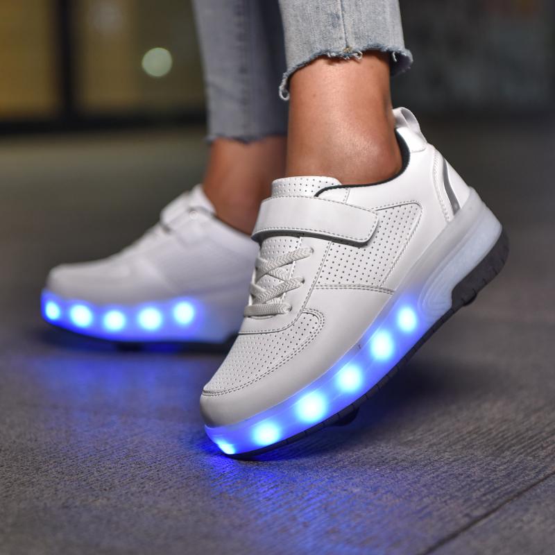 Детские светящиеся кроссовки, которые можно разобрать, двухколесный светильник с подзарядкой, легкая спортивная обувь на колесиках