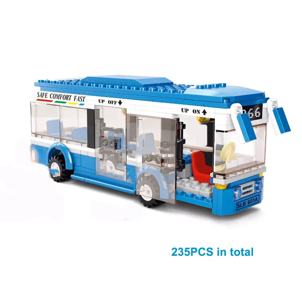 Городской общественный автобус, одноэтажная модель автомобиля, набор фигурок, сделай сам, развивающие строительные блоки, игрушки, кирпичи для детей, подарки на день рождения