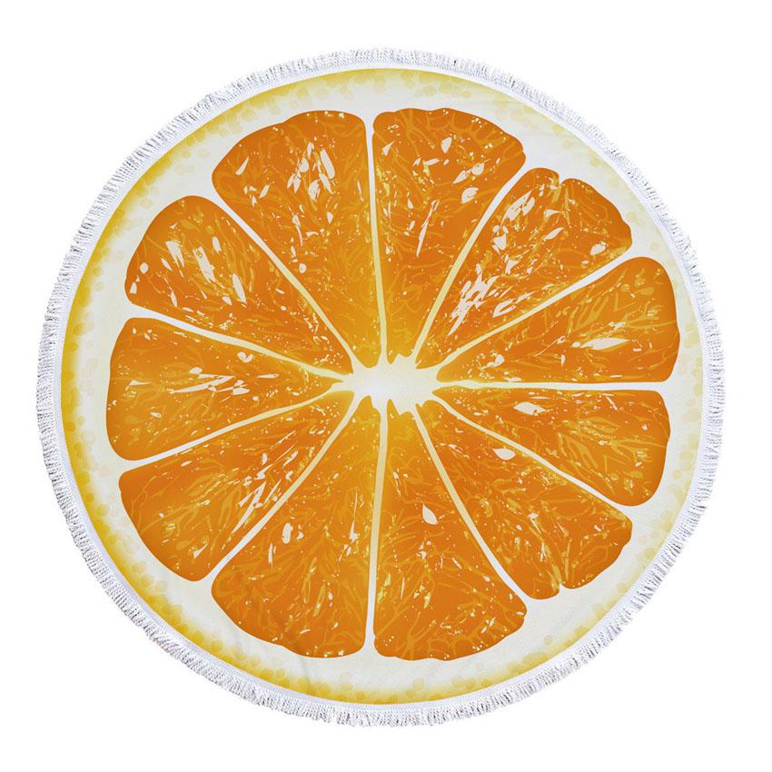 Watermelon Orange Microfiber Round Beach Towel Fruit Thick Shower Bath Towels Summer Swimming Circle Mat Towel With Tassels 550g