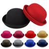 Flat-top Fedora Hat Pure Color Imitation Wool Jazz Hat Unisex Japanese Style Wide Brim Ladies Round Hat Parties Cosplay Bowler Hat