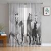 Retro Wooden Texture Of A Running Horse Sheer Curtains for Living Room Tulle for Windows Voile Yarn Short Bedroom Curtains