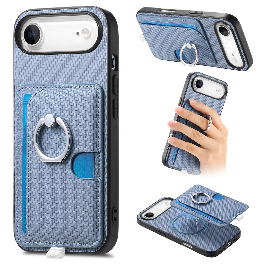 For iPhone Air Case Ring Kickstand Leather Back Cover with Magnetic Detachable Card Holder