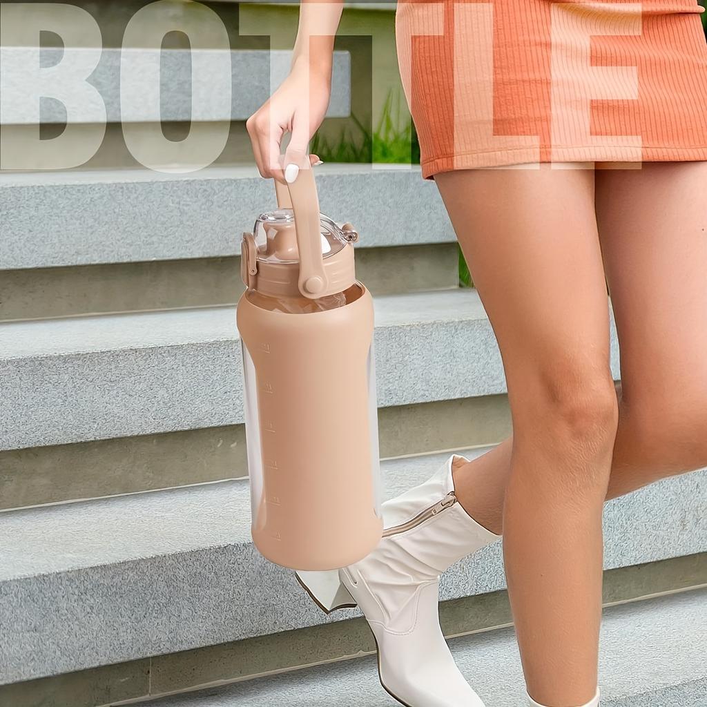 64oz Glass Water Bottles With Straw And Lid Half Gallon Water Bottle With Time Marker Leakproof Glass Water Bottles With Silicone Sleeve