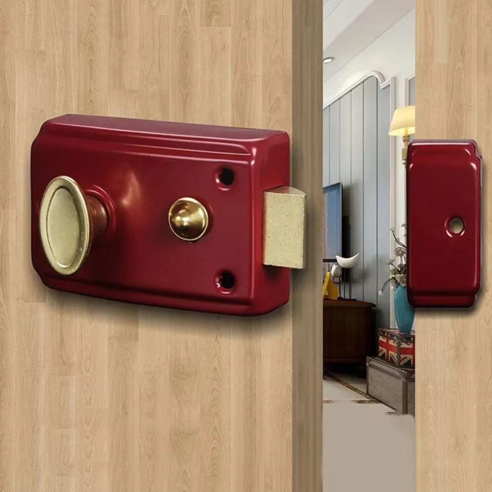 Deadbolt Iron Anti-theft Door Lock Key Included Single Cylinder Security Door Lock Durable Retro Style Retro Red Lock Indoor Use
