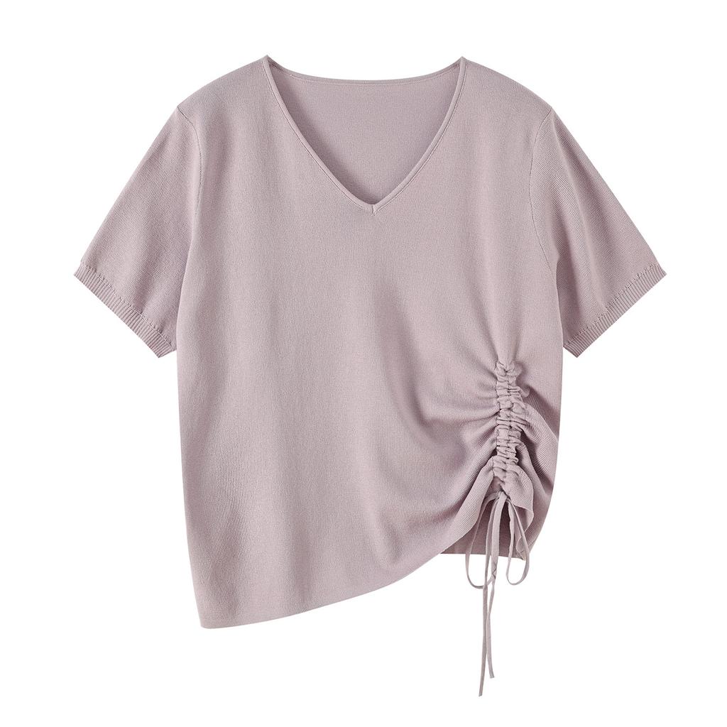 Large size salty and sweet drawstring lace-up sweater T2026 summer new pullover cool top 244568