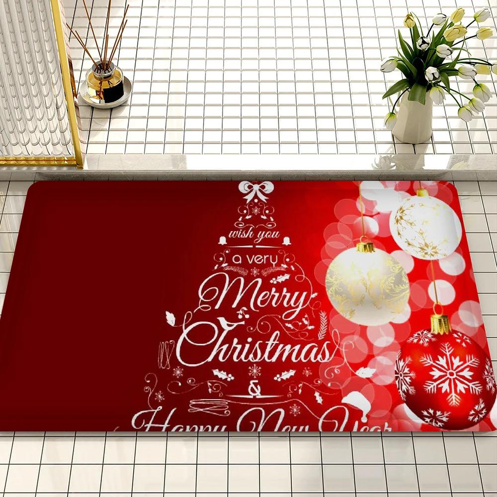 Рождественский тематический придверный коврик Праздничные узоры, такие как подарки, шапка Санты, конфеты Противоскользящий Прочный Входной коврик для помещений и улицы Домашний декор