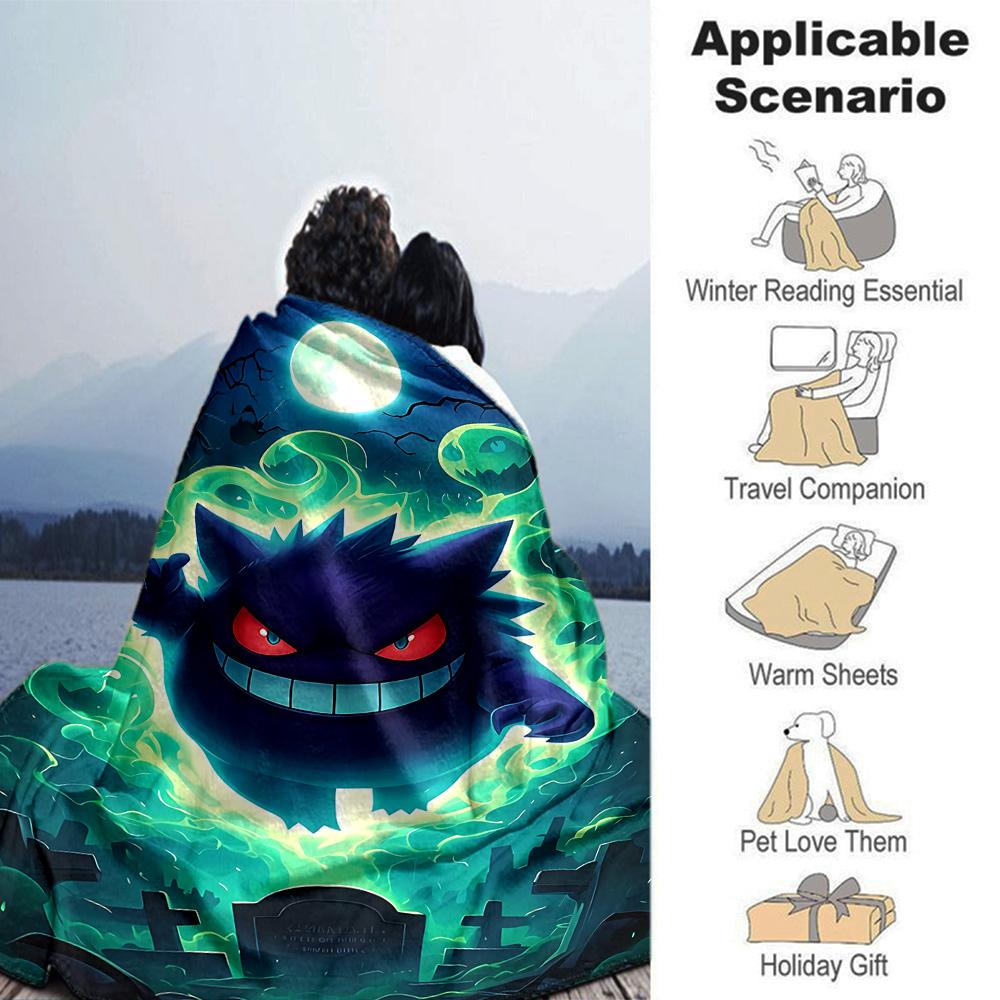 Ghostly Pokmon Night Flannel Blanket Super Soft Warm Cozy Blanket For Sofa Bed Office Travel Allseason Home Decor Gift