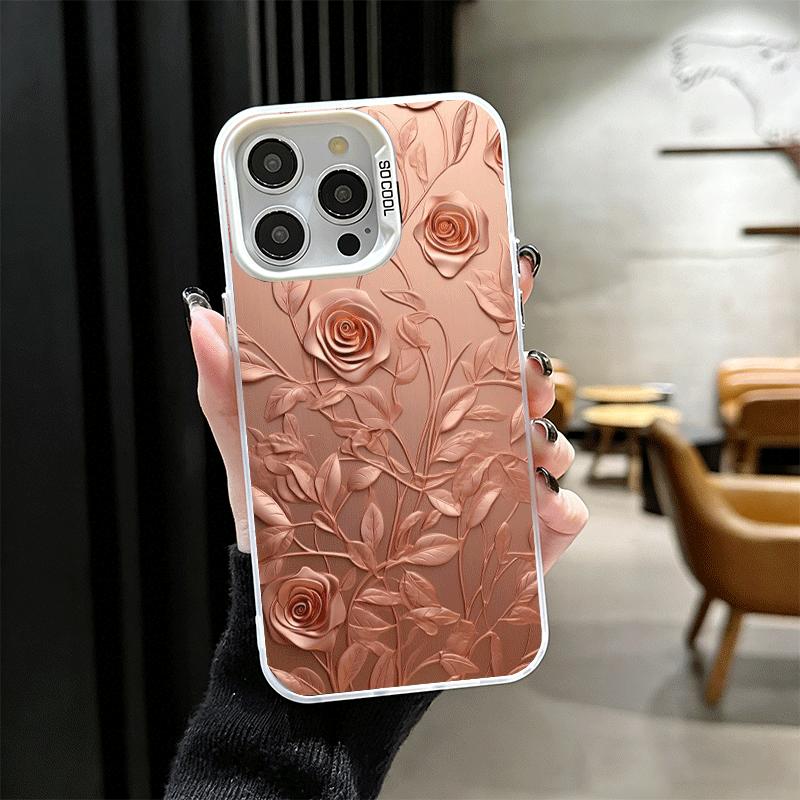 Красивый Розово-Золотой Художественный Мягкий Чехол для Телефона для iPhone 15 16 17 Pro Max 17Air 16E 14 Plus 13 12 Mini Ударопрочный Задний Корпус