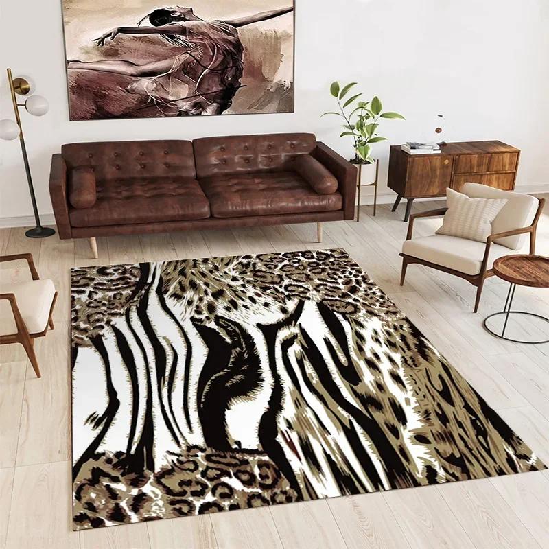 Nordic Luxury Living Room Carpets Leopard Print Rugs for Bedroom Sofa Table Beside Large Rug Non-slip Washable Coffee Table Mat