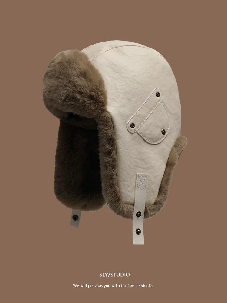 Зимняя холодная кепка мужская велоспорт электромобиль ветрозащитная теплая кожаная кепка Lei Feng женская утолщенная кепка для защиты ушей