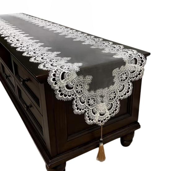 Lace Table Runner with Tassels, Vintage Lace Dining Table Runner, Coffee Table Runners, Waterproof Oil-Proof Exquisite Table Runner for Dining