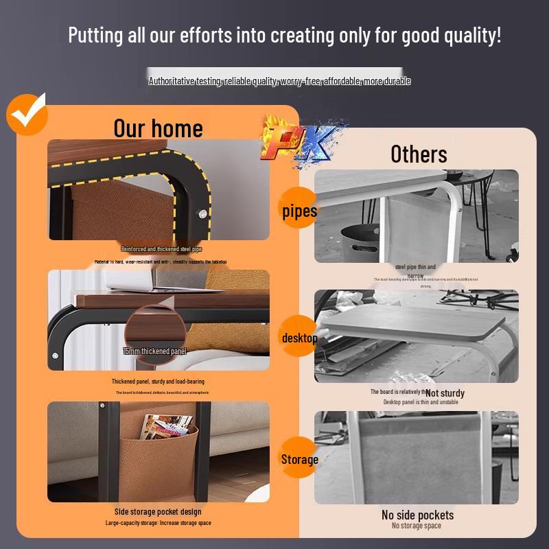 Modern Minimalist Movable Side Table with Wheels for Bedroom or Living Room