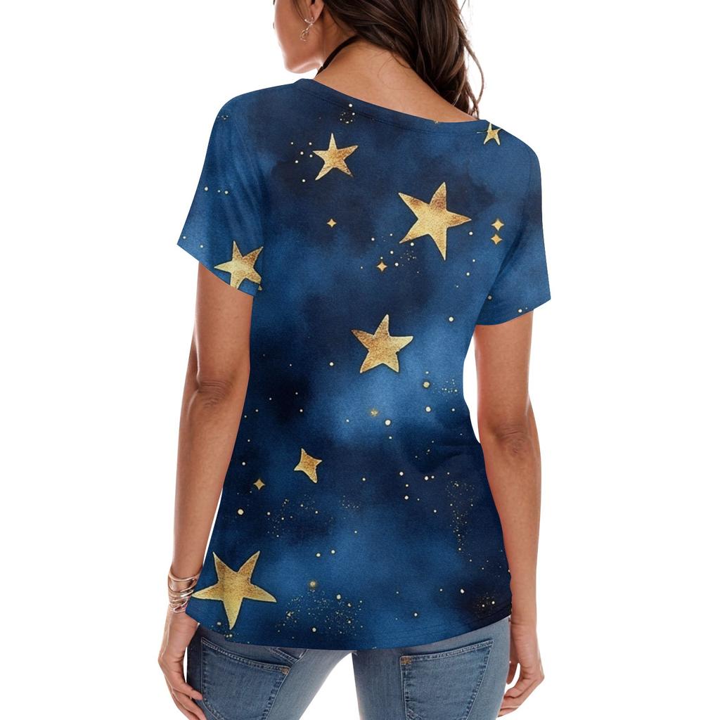 Женская мода Sky Print модная универсальная облегающая футболка с коротким рукавом