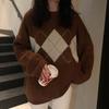O-Neck Knitted Sweaters Pullovers Women Spring Autumn Full Sleeve Diamond Printing Oversized Tops One Size
