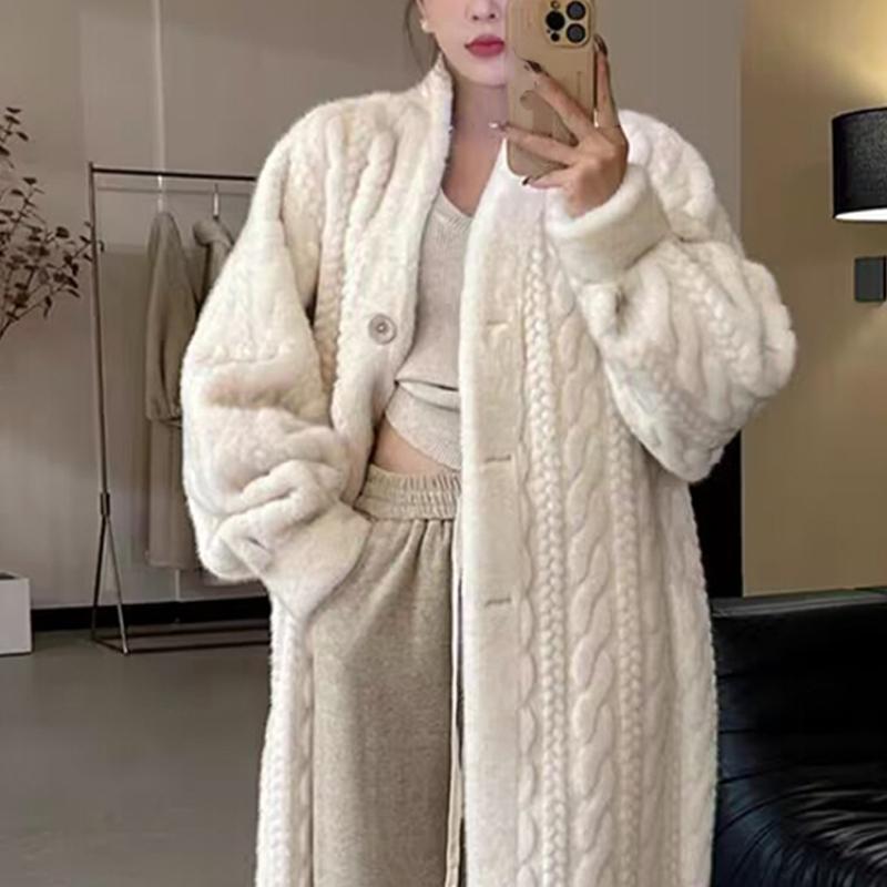 Coat Women 2024 Spring Long Sleeve Single Breasted Loose Female Midi Jacket Twists Knit Lady Fashion Outcoat