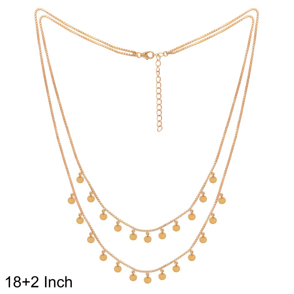 Двухслойная подвеска-диск, позолоченная, на цепочке - Стерлинговое серебро 925 пробы