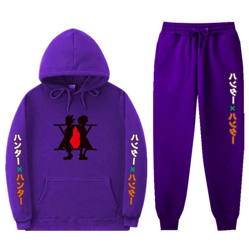 Mens Winter Warm Hooded Sweatshirt Pants Set Anime Inspired Casual Tracksuit Cotton Blend Thick Fleece Lined