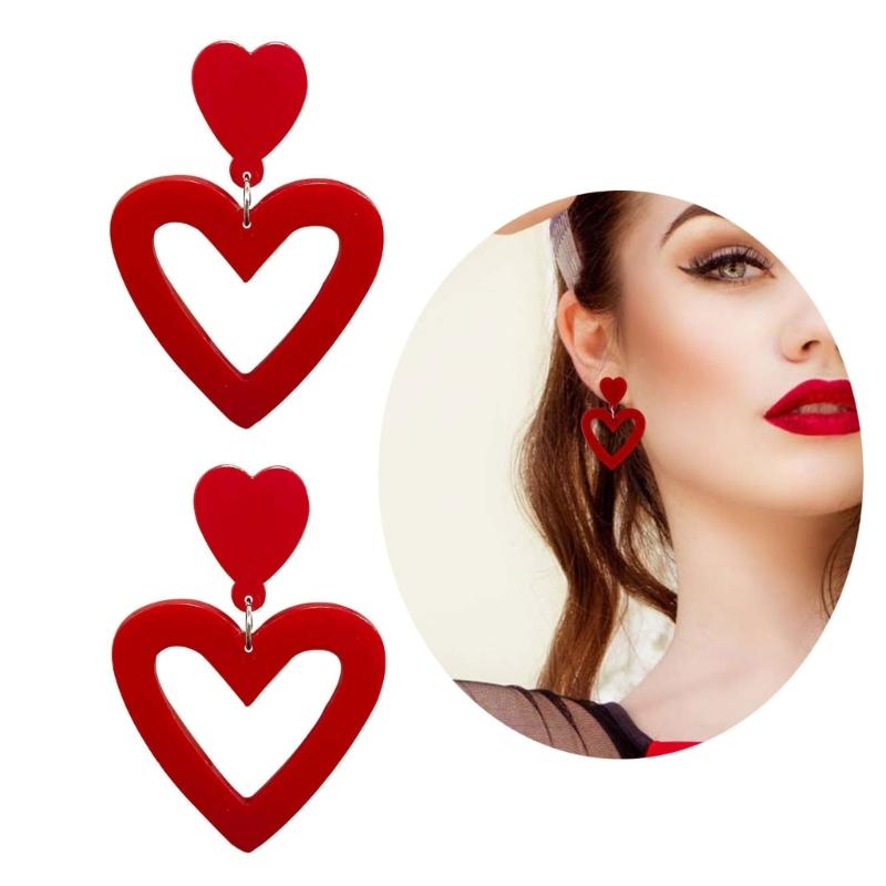 Стильные Акриловые Серьги-Подвески Розовые Сердечки Серьги-Капли Женские Вечерние Полые Серьги-Заявление Подарок на День Святого Валентина Легкие