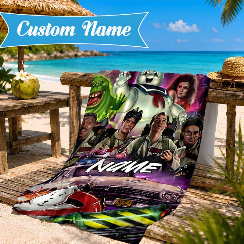 Custom Name Ghost-busters Logo Beach Towel Microfiber Beach Towel, Lightweight and Quick-Dry, for Summer Travel, Swimming Pool Gift
