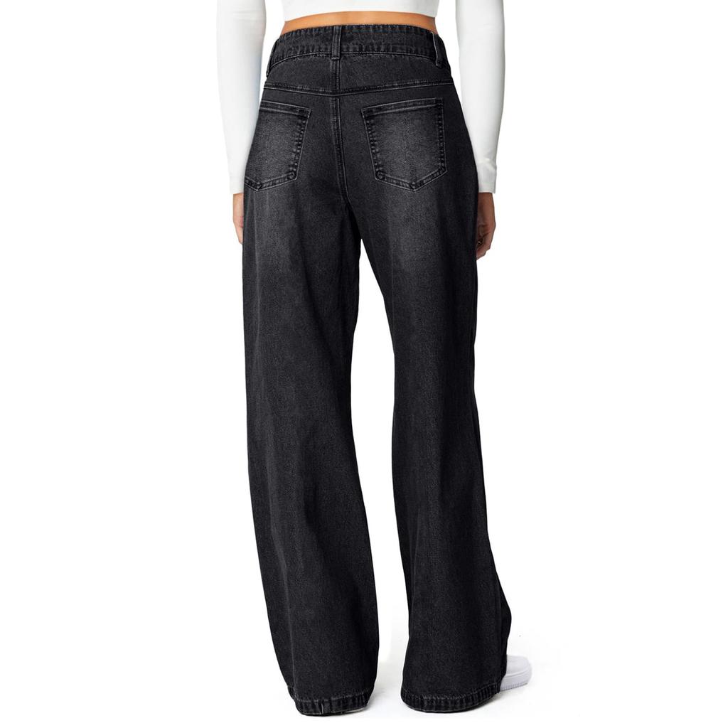 Женские джинсы однотонные свободные повседневные прямые широкие брюки