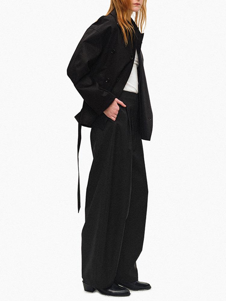 Американский короткий тренч с лацканами: Высококачественный приталенный двубортный жакет свободного кроя с длинными рукавами для женщин