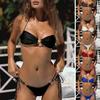 Women's Two Piece Swimsuit Halter String Triangle Bikini Set Metal Ring Pleated