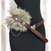 PU Leather Furry Waistband Patchwork Heart Y2K Waistband Personality Plush Belt  Female/Girls