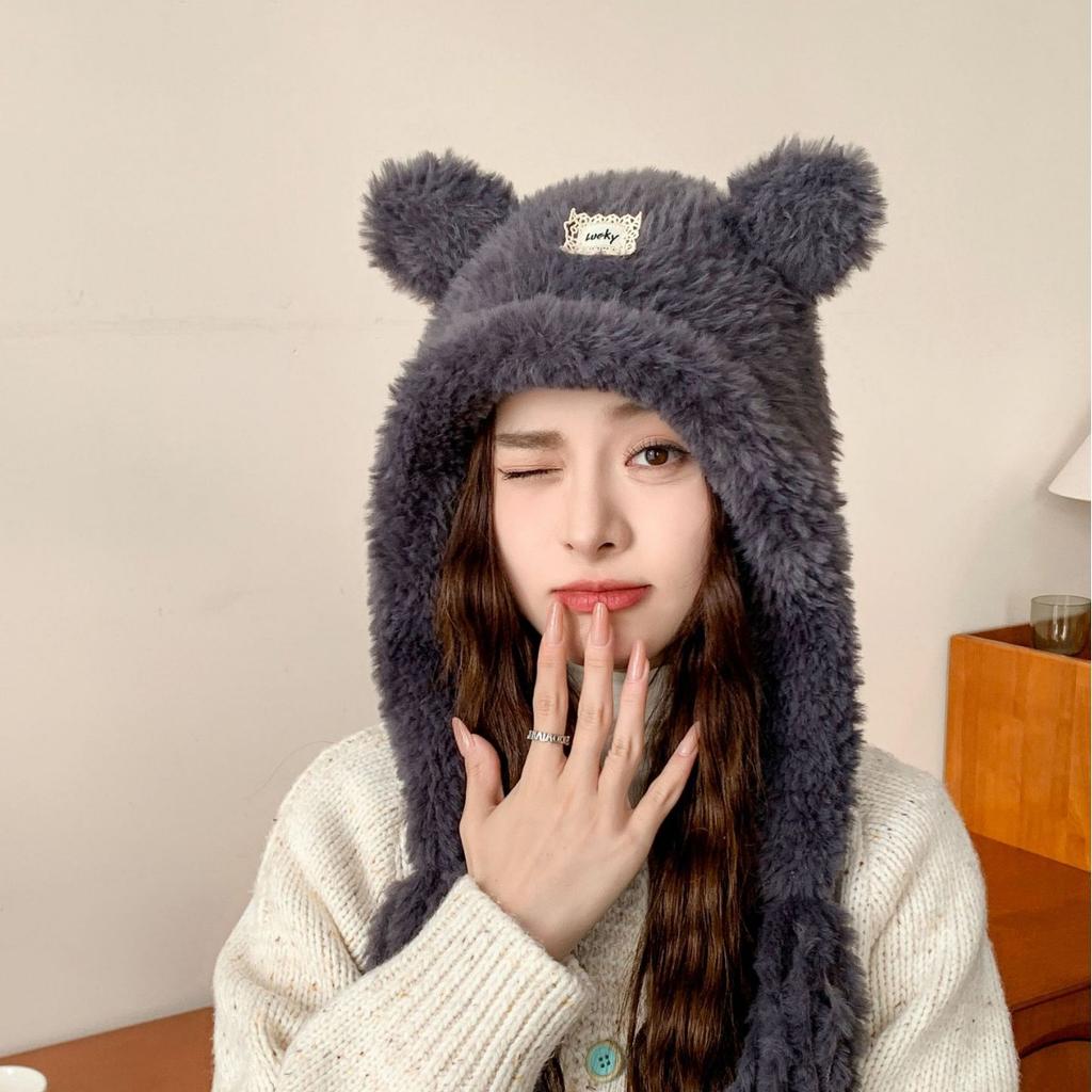 Cute Little Bear Hat for Women In Autumn and Winter Plush New Korean Knitted Hat Versatile Warm Ear Protection Thickened Fashionable Casual