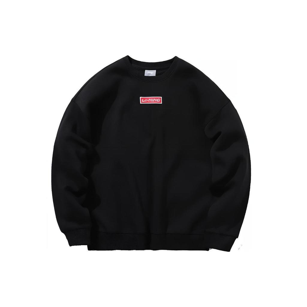 Li Ning Sports Fashion Series вышитый маленький логотип флисовый свободный круглый вырез пуловер толстовка унисекс толстовка черный AWDP696-10