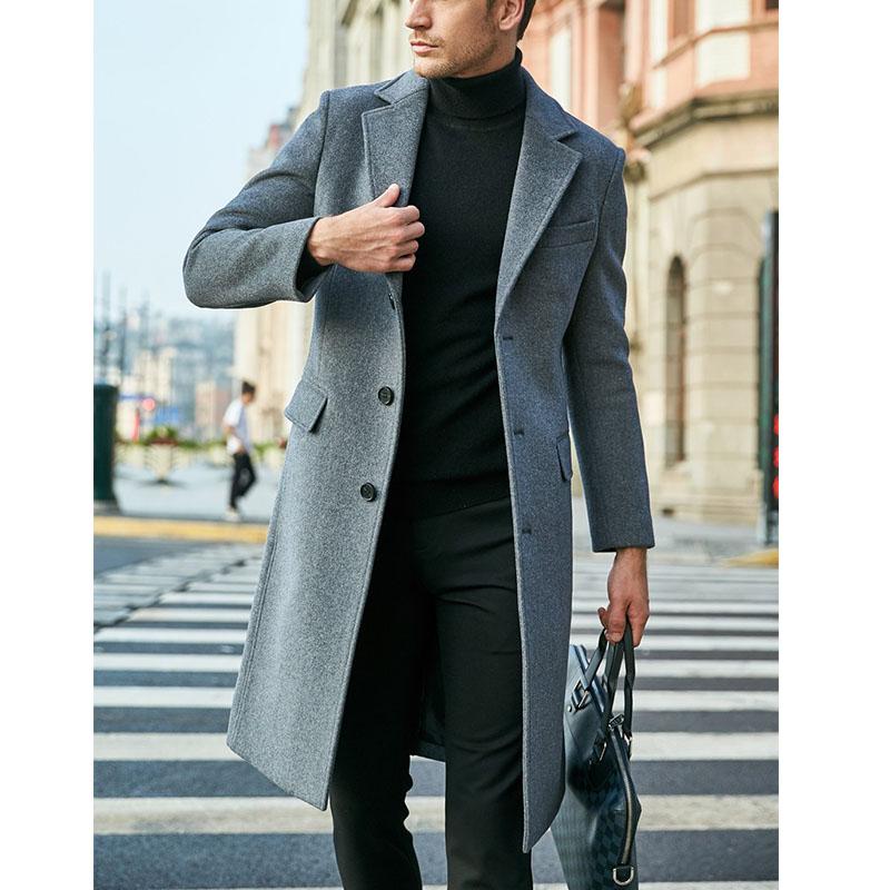 Men Coat Retro Functional Button-breasted Long Sleeve Winter Jacket with Large Pockets for Outdoor Office