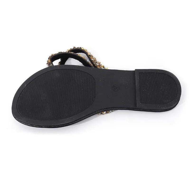 Fashion 2025 Summer Plus Size Women's Open Toe Sandals Outdoor Bling Casual Flat with Thong Sandals for New Comfortable Daily Beach
