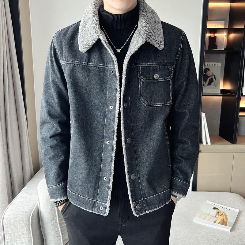 New Winter Sherpa Men's Thickened Jacket Denim Plus Velvet Lapel Top Casual Trendy Plus Size Jacket