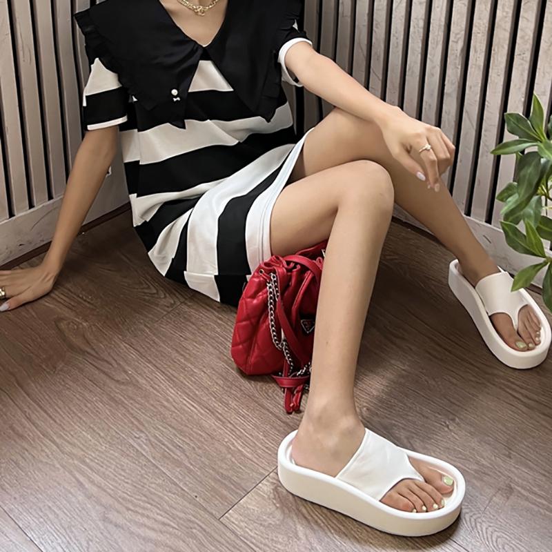 2024 летние женские тапочки с застежкой на носок, модные элегантные шлепанцы на мягкой подошве, женские повседневные пляжные сандалии на платформе на плоской подошве