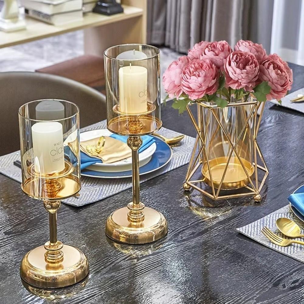 Detachable Candlestick Golden Pillar Candle Holder Candle Holders  For Dining Coffee Table Wedding
