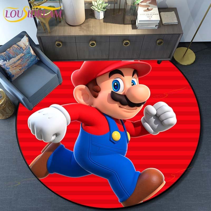 Мультяшный Ковер Круглый Коврик для Пола Mario Bros Спальня Фланелевый Ковер с Животными Противоскользящий Коврик для Игр Детей Украшение Комнаты Детей Коврики