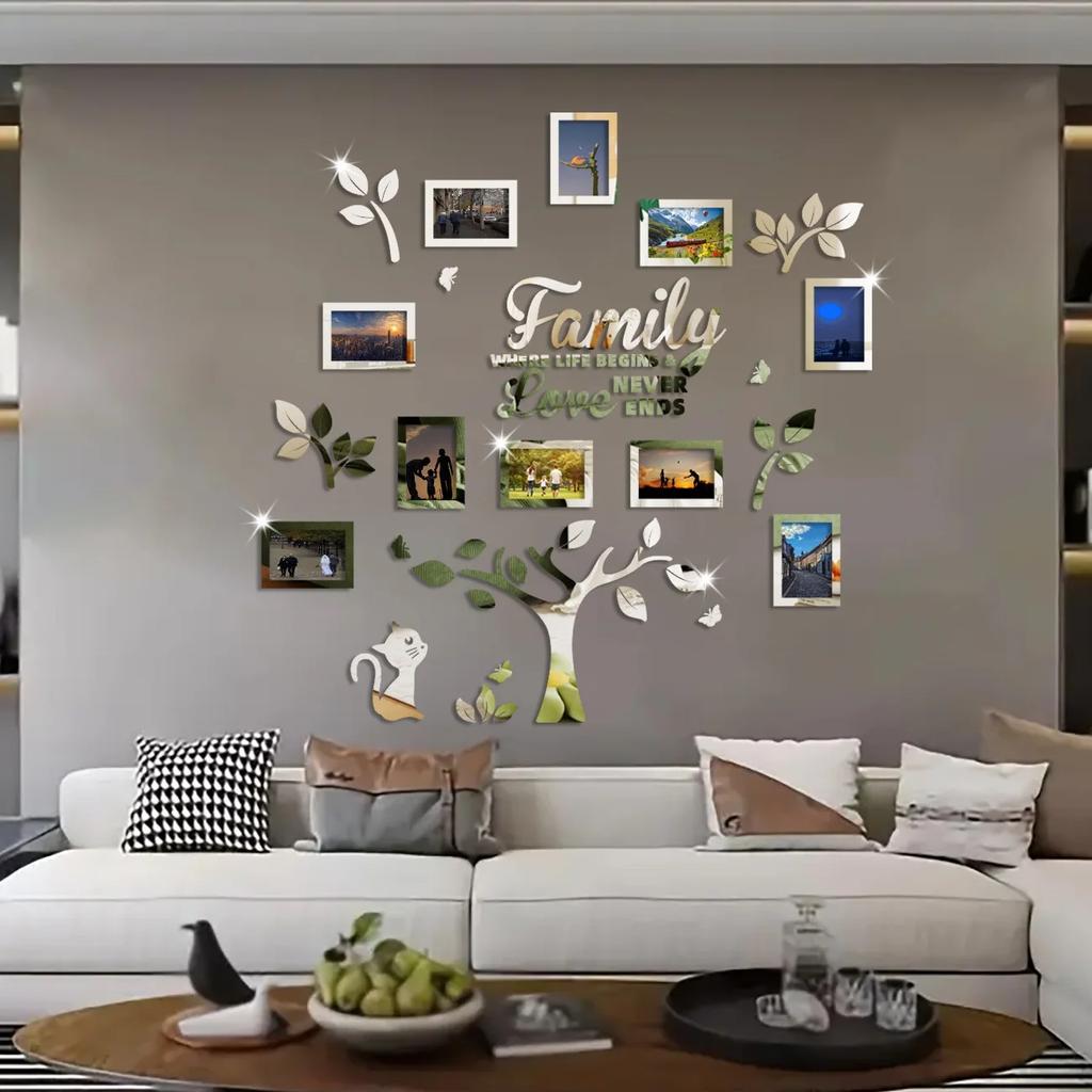 New DIY Family Picture Frame Tree Wall Stickers 3D Home Tree Wall Mirrors Photo Collage Picture Frame Stickers Home Decoration