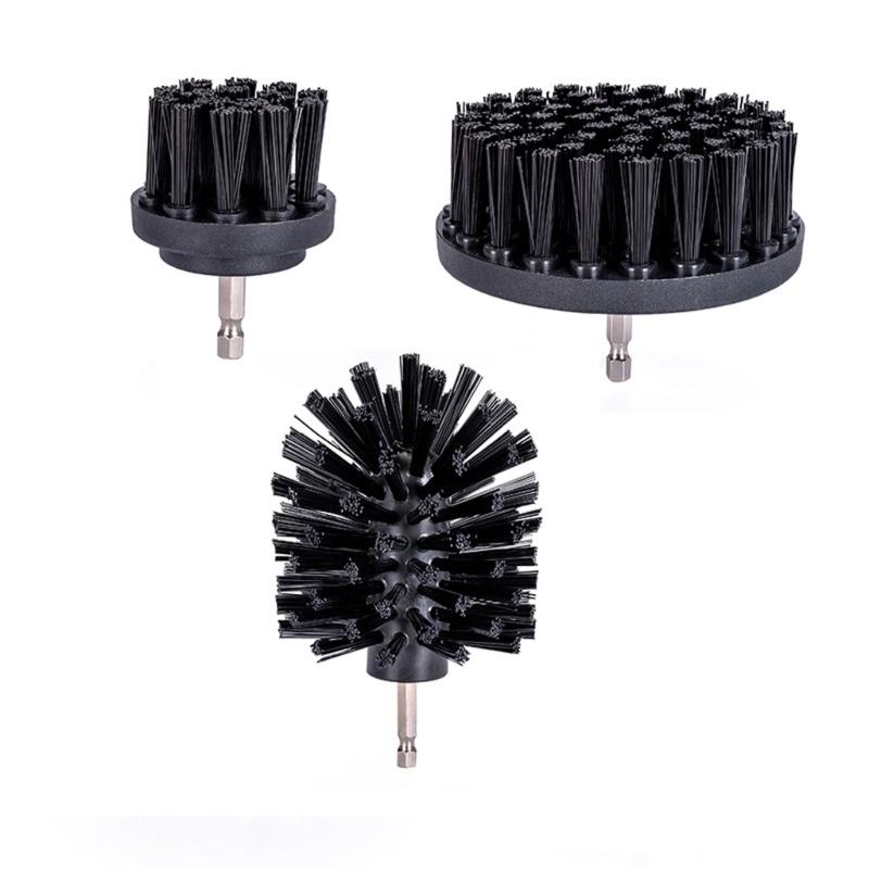 3Pcs Drill Brush Attachment Set Power Scrubber Wash Cleaning Brushes Tool Kit for Clean Car Wheel Tire Glass Window