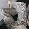 Women Striped Long Pants Elastic Waist Casual Loose Straight Wide Leg Trousers Plus Size