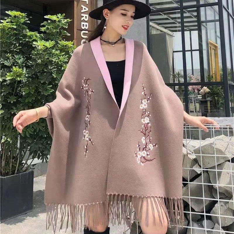 Осеннее и зимнее пончо с вышивкой, имитация кашемира, женская шаль с рукавами, ретро Cheongsam, сливовая накидка, куртка, шарф женский