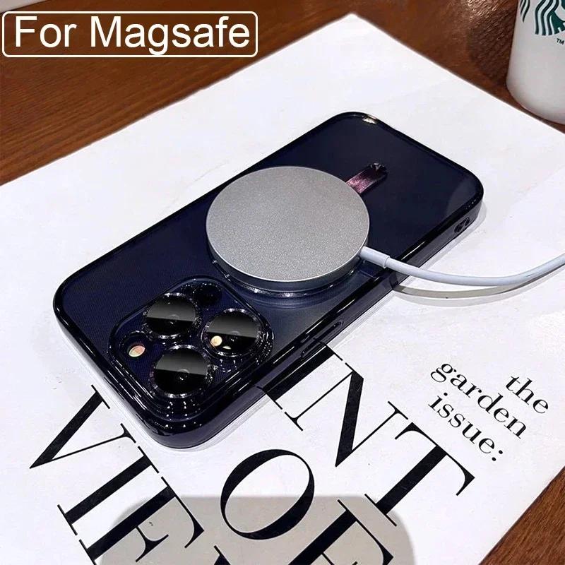 Luxury New Clear Lens Film Magnetic Case For IPhone 15 14 13 12 11 Pro Max Plus Plating Wireless Charging Shockproof Cover