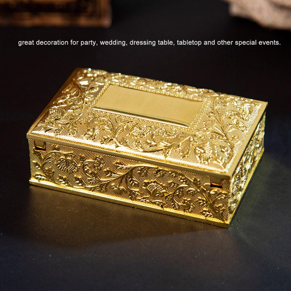 Zinc Alloy Trinket Storage Box Gold Treasure Chest Case Jewelry Boxes Keepsake Box For Ladies