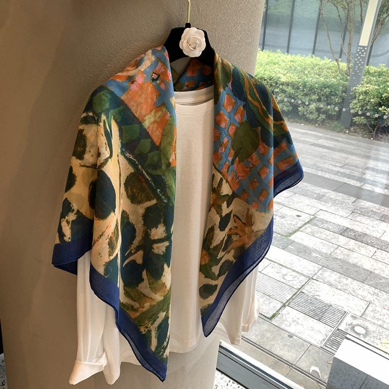 Vintage Polka Dot Printed Light And Thin Scarf Cotton Feel Square Scarf Sunshade Shawl Headscarf Belt Scarf Silk Scarf